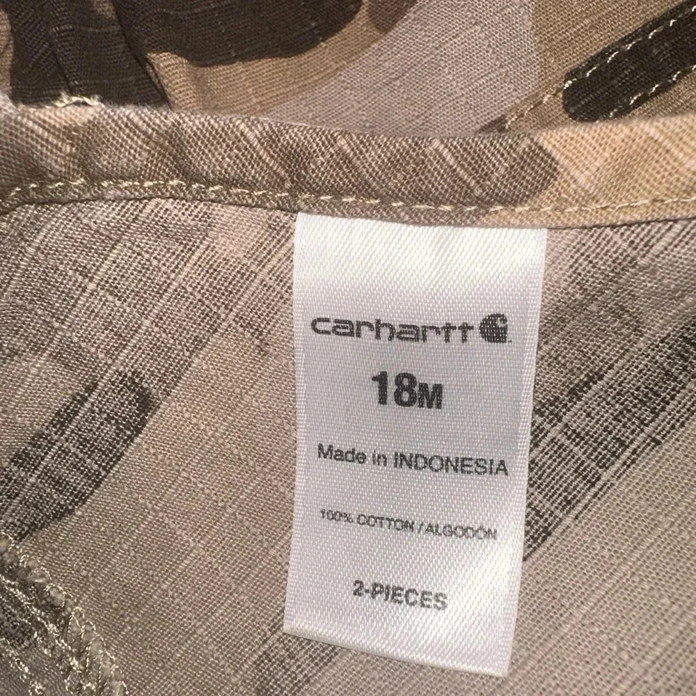 Carhartt Camo Overalls, snap leg. 18m and in EUC. Color is Brown camouflage - Picture 3 of 4